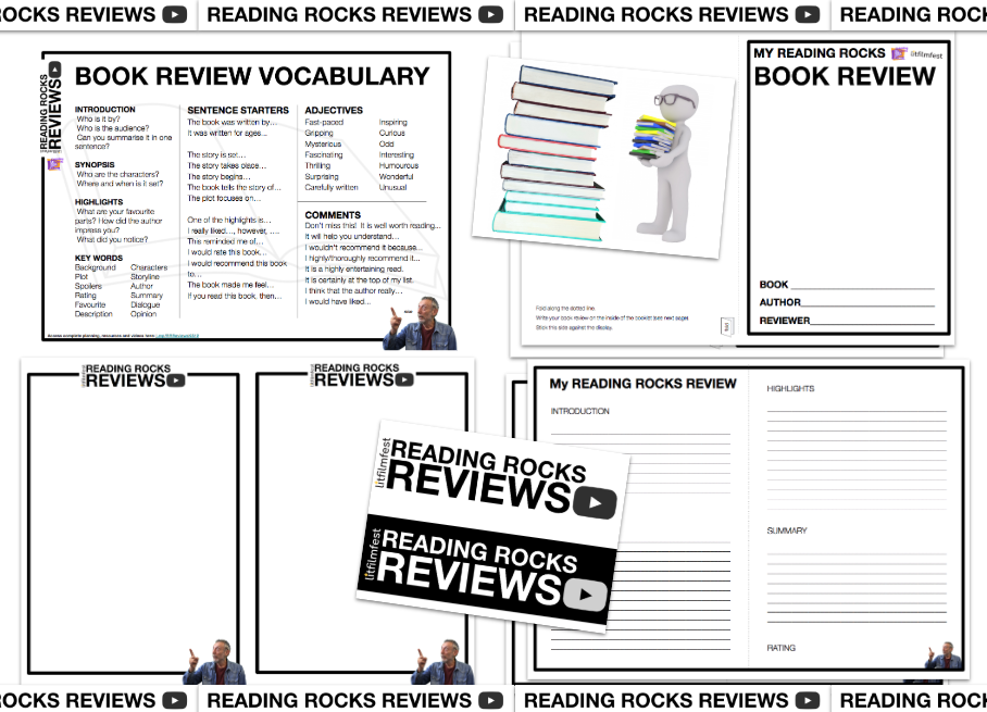 Reading Rocks Book Review vocab and display pack | LitFilmFest